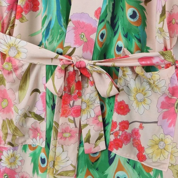 Boho Floral Tropical Peacock Print Cover up Kimono - Picture 8 of 8